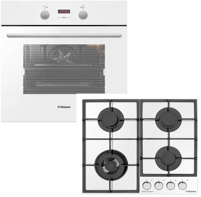 Комплект Hansa (духовка електрична + поверхня газ на склі), білий