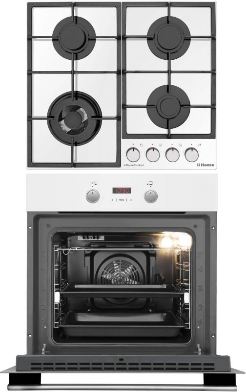 Комплект Hansa (духовка електрична + поверхня газ на склі), білий