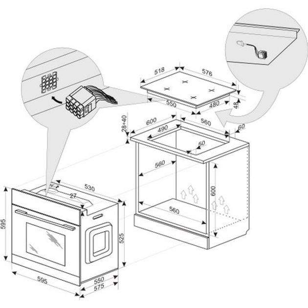 Духовка электр. Hansa, 60см, 62л, A,  гриль , емаль легкого очищення, нержавіюча сталь
