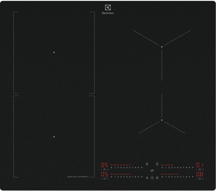 Варильна поверхня Electrolux індукційна, 60см, розширена зона, датчик кипіння, Hob2Hood, чорний матовий