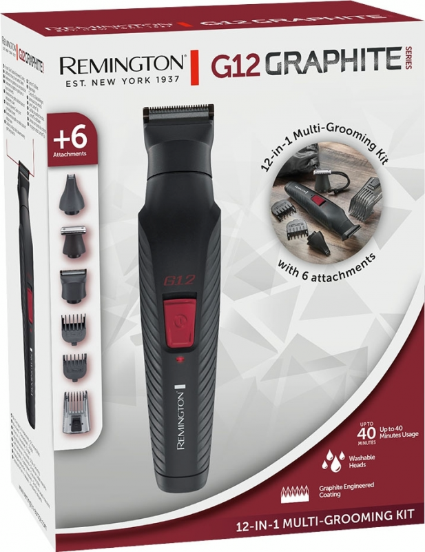 Набір для стрижки Remington Graphite, для голови, вусів, бороди,носа і тіла, акум., насадок-6, чорний