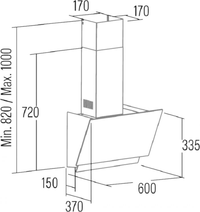 Витяжка Cata похила, 60см, 1000м.куб/год, Juno 6000 gbk, чорний