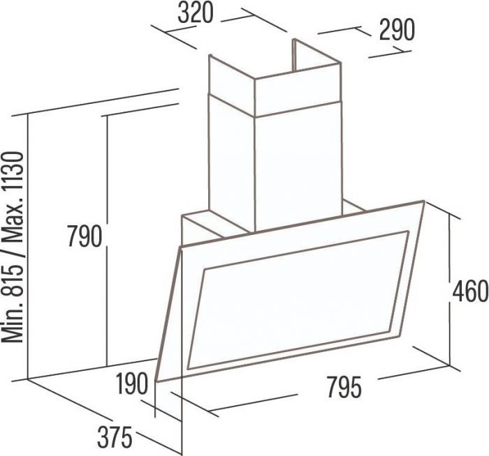 Витяжка Cata похила, 80см, 1350м.куб/год, Thalassa Pro 800 gbk, чорний