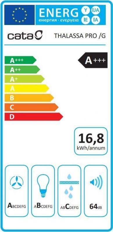 Витяжка Cata похила, 80см, 1350м.куб/год, Thalassa Pro 800 gbk, чорний