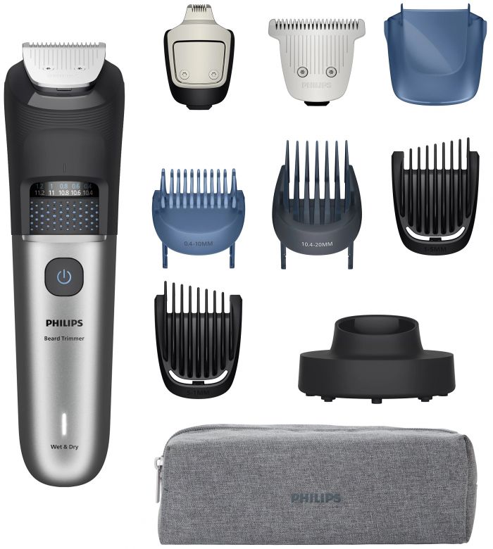Тример Philips Series 7000, для бороди і вусів, акум., сталь, чорно-сріблястий