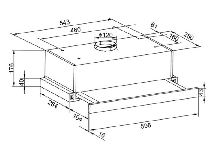 Витяжка Hansa телескопічна, 60см, 242м.куб/год, нержавіюча сталь