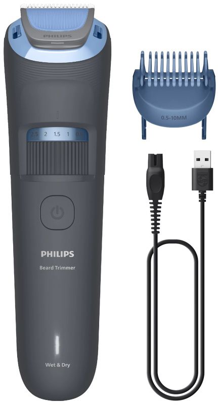 Тример Philips Series 3000, для бороди і вусів, акум., сталь, синій