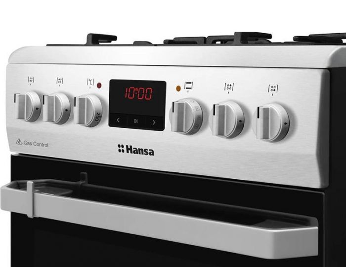Плита комбінована Hansa, 50х60см, 65л, чавун, газ контр., дисплей, нержавіюча сталь