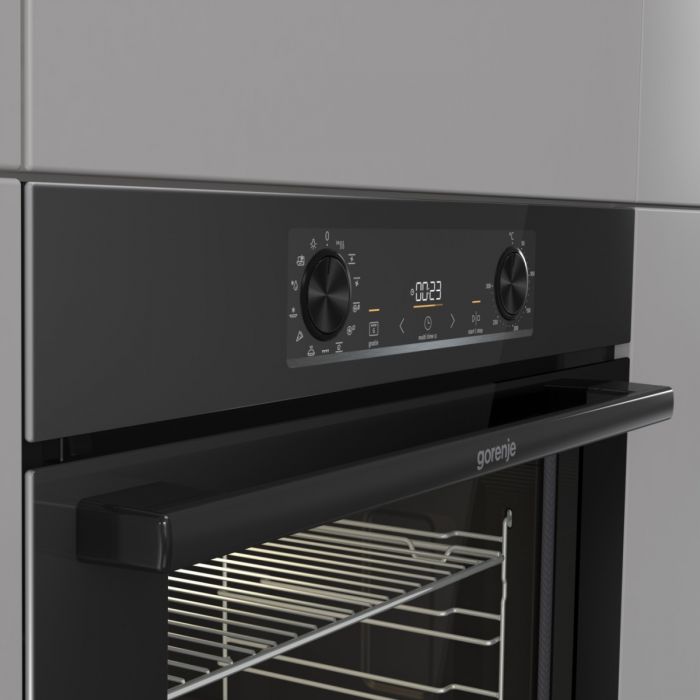 Духова шафа Gorenje електрична, 77л, A+, дисплей, IconLed, піроліз, готув. на різн рівнях, чорний