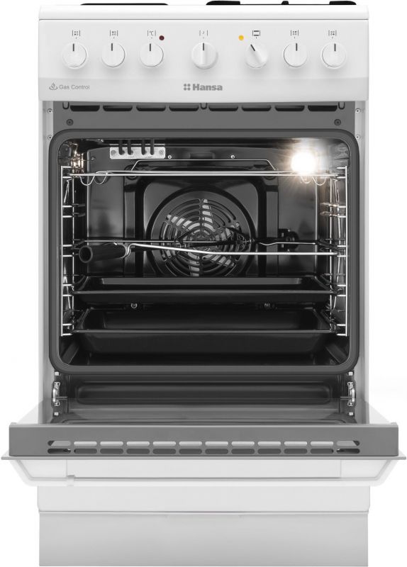 Плита з комбі. вар. поверхнею Hansa, 50х60см, 65л, емаль, газ контр., білий