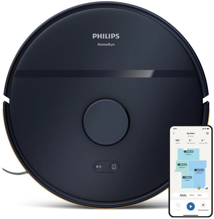 Робот-пилосос Philips Series 2000, h=9.7см, вологе прибирання, конт пил -0.38л, вода -0.3л, автон. робота до 120хв, EPA 11, Wi-Fi, темно-синій