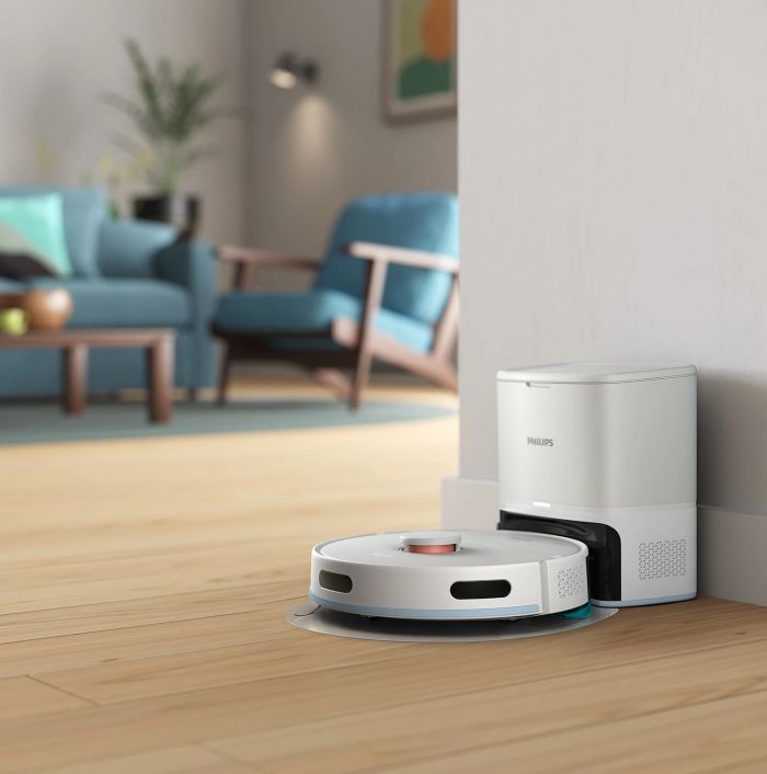 Робот-пилосос Philips Series 2000, h=9.7см, вологе прибирання, конт пил -0.38л, вода -0.3л, автон. робота до 120хв, EPA 11, Wi-Fi, станція самоочищ., білий