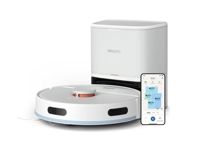 Робот-пилосос Philips Series 2000, h=9.7см, вологе прибирання, конт пил -0.38л, вода -0.3л, автон. робота до 120хв, EPA 11, Wi-Fi, станція самоочищ., білий