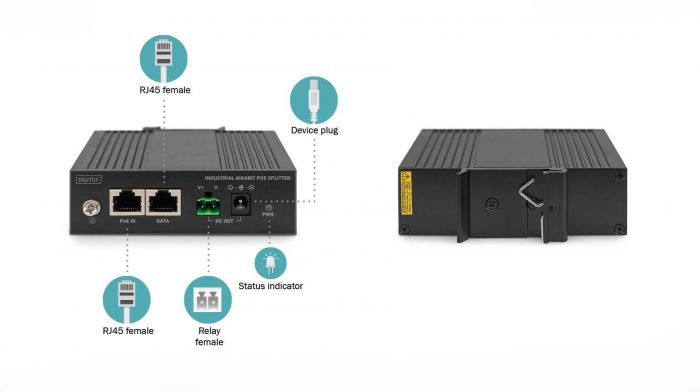 Розгалужувач DIGITUS Gigabit Ethernet PoE splitter, Industrial, 60W