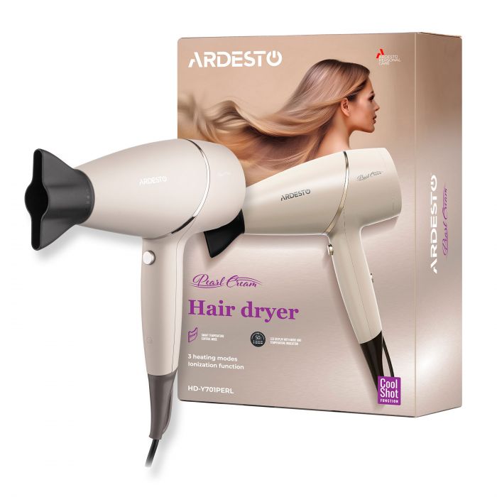 Фен ARDESTO Pearl Cream HD-Y701PERL, 1750-2100Вт, 3 швидкості, 3 темп.режими, бежевий