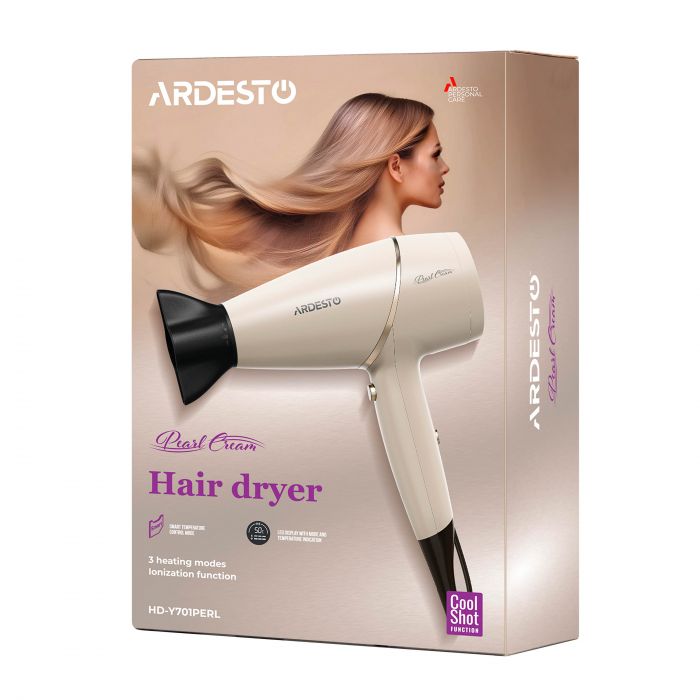 Фен ARDESTO Pearl Cream HD-Y701PERL, 1750-2100Вт, 3 швидкості, 3 темп.режими, бежевий