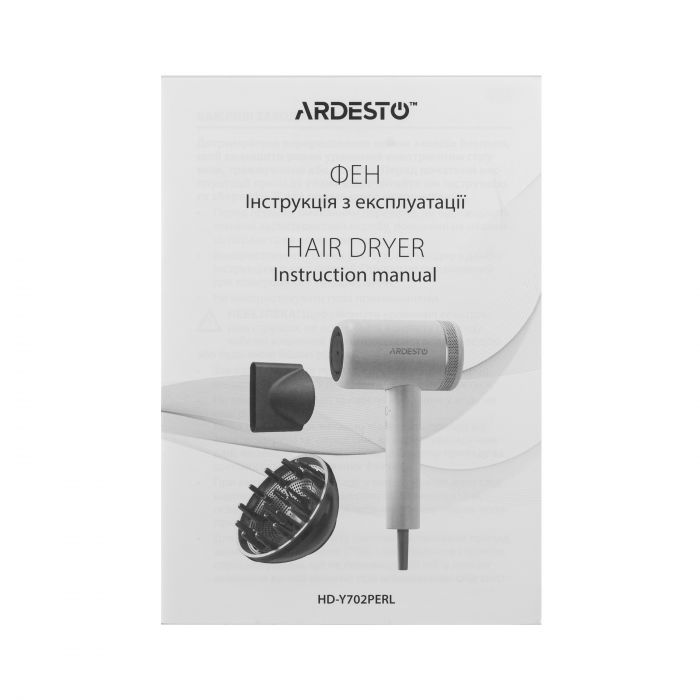 Фен ARDESTO Pearl Cream HD-Y702PERL, 1500-1800Вт, 3 швидкості, 3 темп.режими, магнітні насадки,бежевий