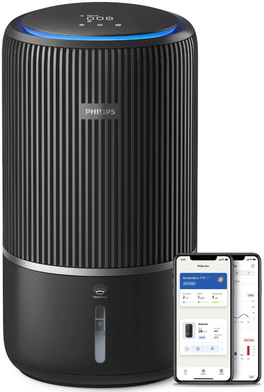 Очисник повітря Philips 2 в 1 PureProtect Water Series 3400, 78м2, 300м3/год, Nano, НЕРА,попередн.,угольний фільтр, Wi-Fi, датчик якості, температ,вологості, темно-сірий