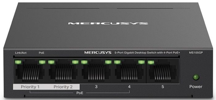 Комутатор MERCUSYS MS105GP 5xGE (4xPoE), 65Вт, Некерований