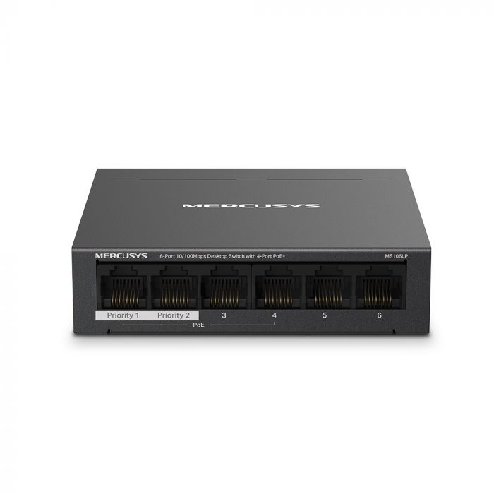 Комутатор MERCUSYS MS106LP 6xFE (4xPoE), 40Вт, Некерований