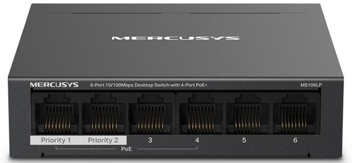 Комутатор MERCUSYS MS106LP 6xFE (4xPoE), 40Вт, Некерований