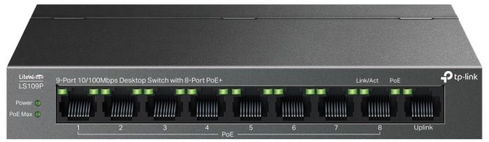 Комутатор TP-LINK LS109P  9xFE (8xPoE), 63 Вт