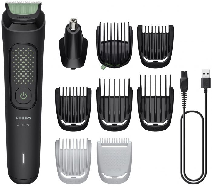 Тример Philips All-in-One Trimmer 3000 Series, для обличчя, голови, тіла, акум., насадок-9, сталь, чорний