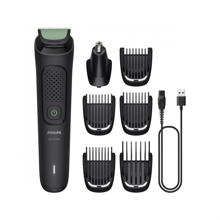 Тример Philips All-in-One Trimmer 3000 Series, для обличчя, голови, носа, акум., насадок-7, сталь, чорний