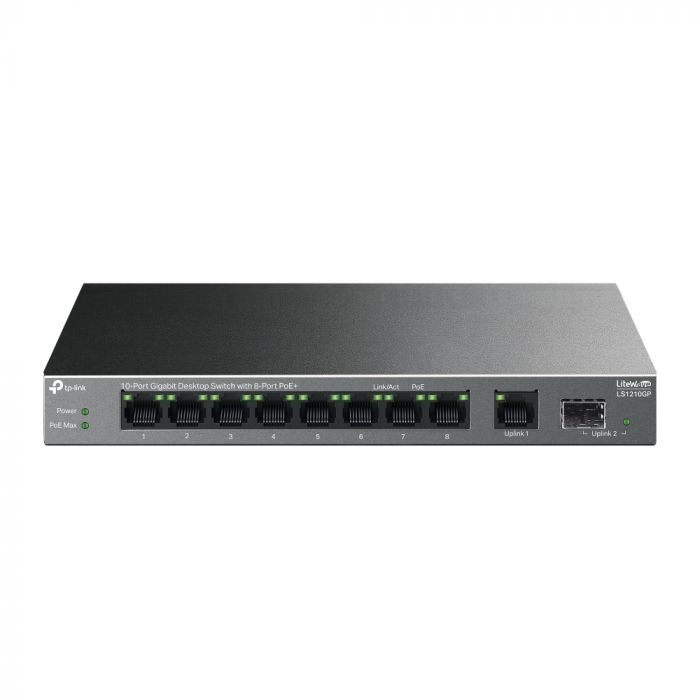 Комутатор TP-LINK LS1210GP  9xGE (8xPoE), 61 Вт, 1xSFP