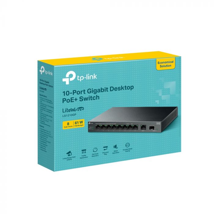 Комутатор TP-LINK LS1210GP  9xGE (8xPoE), 61 Вт, 1xSFP