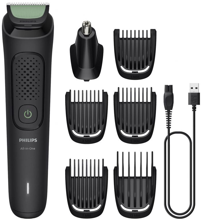 Тример Philips All-in-One Trimmer 3000 Series, для обличчя, голови, носа, акум., насадок-7, сталь, чорний