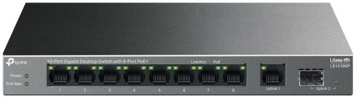 Комутатор TP-LINK LS1210GP  9xGE (8xPoE), 61 Вт, 1xSFP