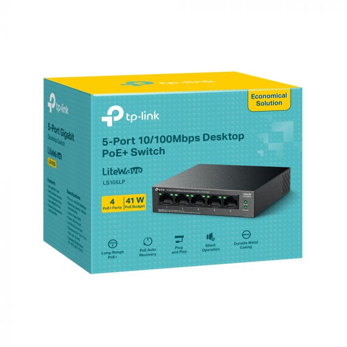 Комутатор TP-LINK LS105LP  5xFE (4xPoE), 41 Вт
