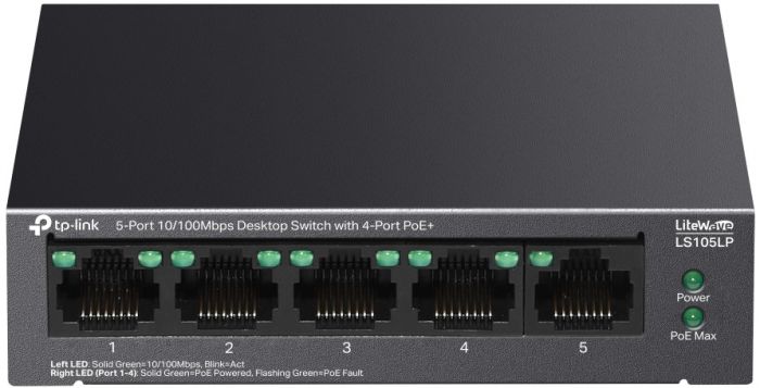 Комутатор TP-LINK LS105LP  5xFE (4xPoE), 41 Вт