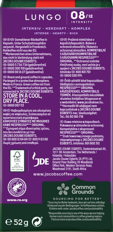 Кава Jacobs  капсули  Lungo Intenso, купаж арабіка/робуста, 10шт, Nespresso