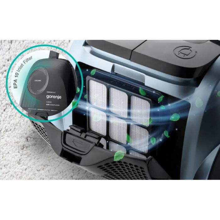 Пилосос Gorenje контейнерний, 800Вт, конт пил -3.3л, HEPA, телескоп трубка, сенсорне упр, голубий