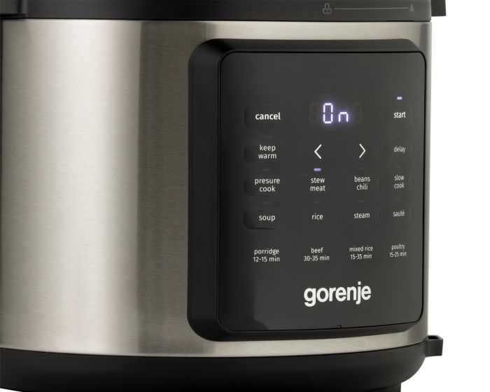 Мультиварка-скороварка Gorenje, 1000Вт, чаша-6л, електронне керув., 8 програм, метал/пластик, чорний-нерж