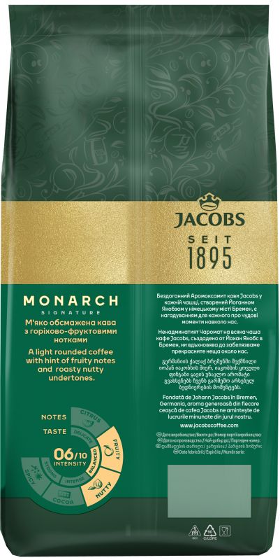 Кава Jacobs  зерна Monarch, 1000гр, купаж арабіка/робуста
