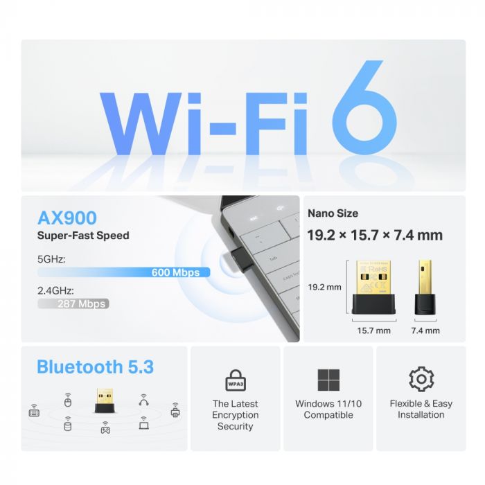 Адаптер WiFi TP-LINK Archer TX10UB nano AX900, USB, BT5.3