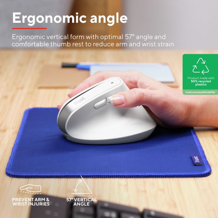 Миша Trust Bayo+ Multidevice Ergonomic, BT/WL/USB-A, біла