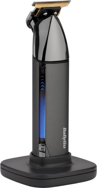 Тример Babyliss Super-X Metal Black Edition, для вусів та бороди, акум., насадок-2, кейс, підставка, сталь, чорно-сірий