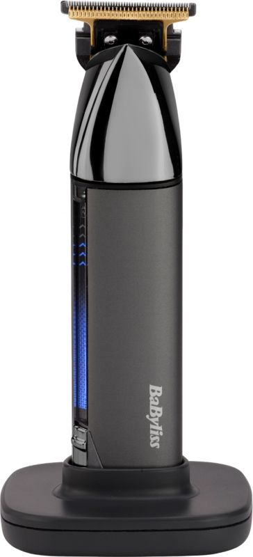 Тример Babyliss Super-X Metal Black Edition, для вусів та бороди, акум., насадок-2, кейс, підставка, сталь, чорно-сірий