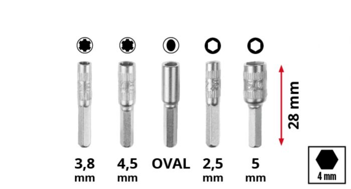 Біти Einhell, набір 33шт,HEX, PH, RIBE, SL, Spline, Torx, 28мм, кейс