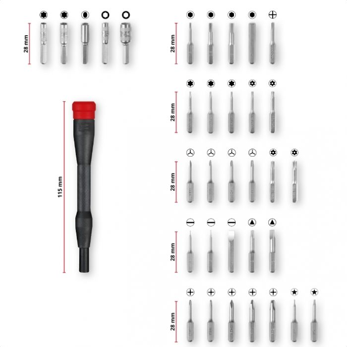 Біти Einhell, набір 33шт,HEX, PH, RIBE, SL, Spline, Torx, 28мм, кейс