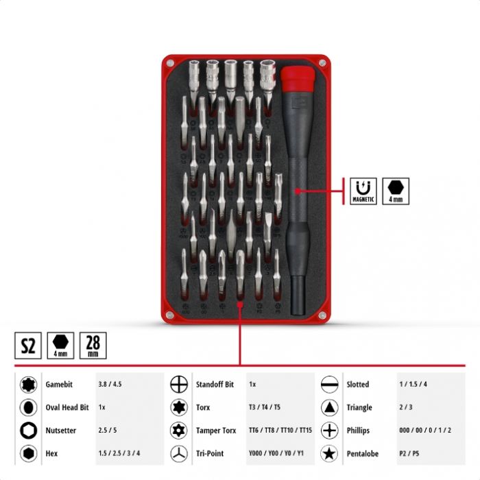 Біти Einhell, набір 33шт,HEX, PH, RIBE, SL, Spline, Torx, 28мм, кейс