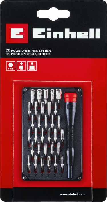 Біти Einhell, набір 33шт,HEX, PH, RIBE, SL, Spline, Torx, 28мм, кейс