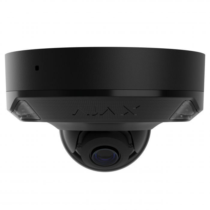 IP-Камера дротова Ajax DomeCam Mini HL black, 5мп, 4мм, гібридне підсвічування IR 35м, білий Led 50м, Poe, True WDR, IP 65, ІЧ 30м, аудіо, кут огляду 75° до 85°, міні купольна, чорна