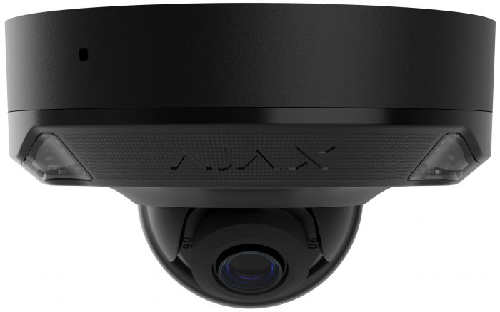 IP-Камера дротова Ajax DomeCam Mini HL black, 5мп, 4мм, гібридне підсвічування IR 35м, білий Led 50м, Poe, True WDR, IP 65, ІЧ 30м, аудіо, кут огляду 75° до 85°, міні купольна, чорна