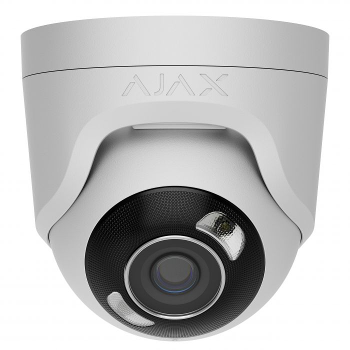 IP-Камера дротова Ajax TurretCam HL white, 5мп, 4мм, гібридне підсвічування IR 35м, білий Led 50м, Poe, True WDR, IP 65, ІЧ 35м, аудіо, 75° до 85°, купольна, біла