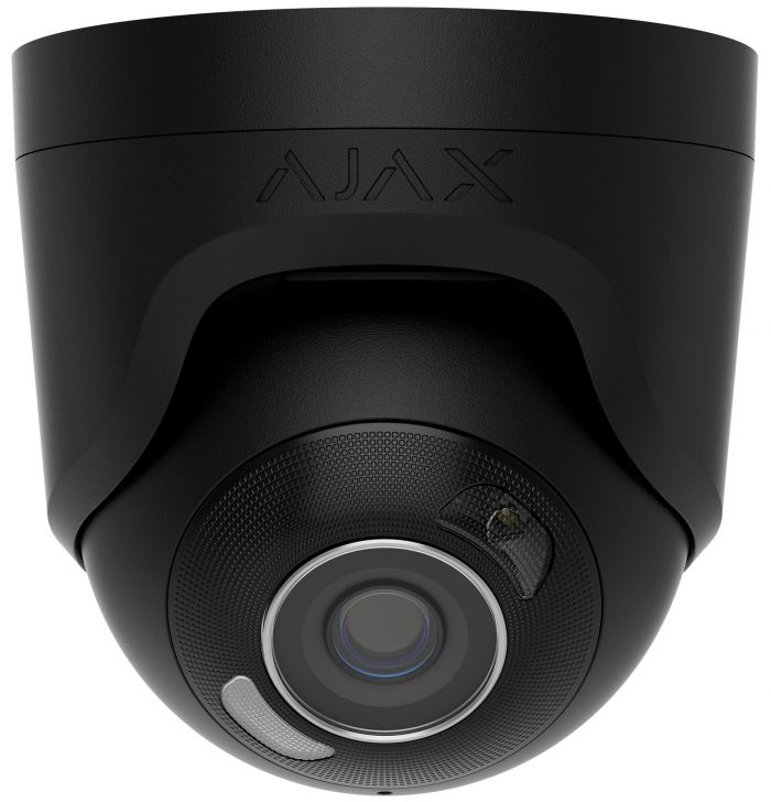 IP-Камера дротова Ajax TurretCam HL black, 8мп, 2.8мм, гібридне підсвічування IR 35м, білий Led 50м, Poe, True WDR, IP 65, ІЧ 35м, аудіо, кут огляду 100° до 110°, купольна, чорна